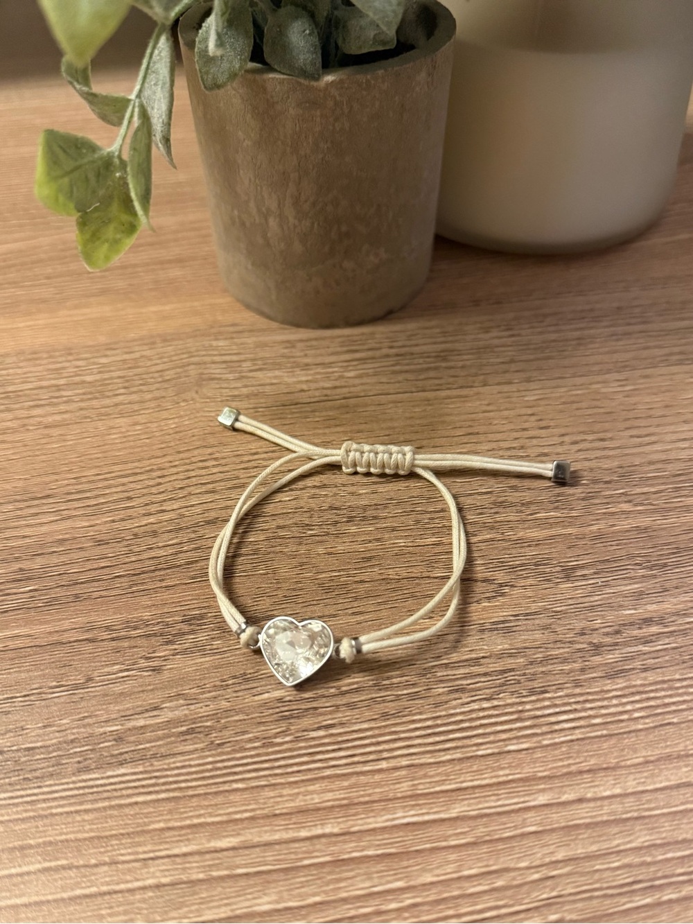 SWAROVSKI Adjustable White Cord Bracelet with Sparkling Heart Charm
